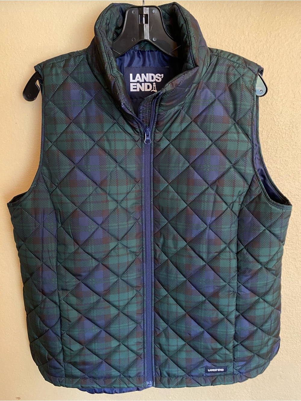 Lands' End Quilted Plaid Vest